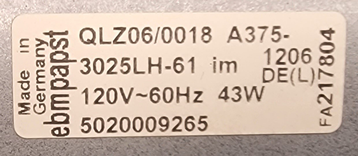 Genuine Double Oven Thermador Cooling Fan Motor Part#QLZ06/0018