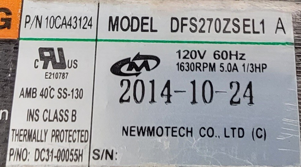 Genuine Dryer Samsung Motor w/Blower Part#10CA43124
