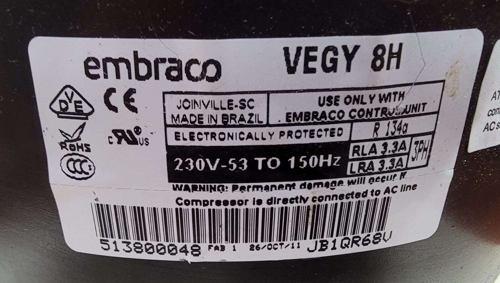 Genuine Refrigerator GE Monogram Compressor Part#513800048