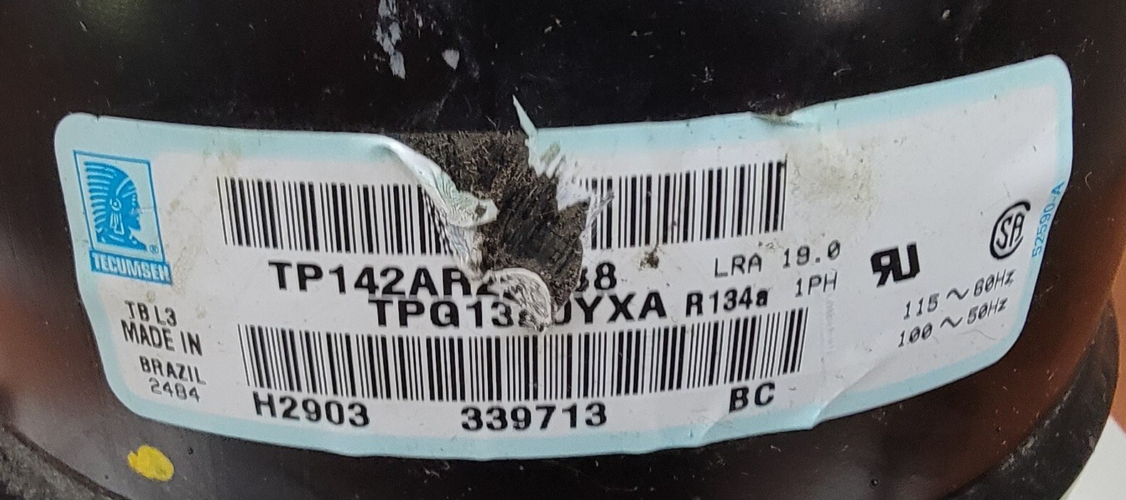 Genuine Refrigerator Kenmore Compressor Part#TPG1380YXA