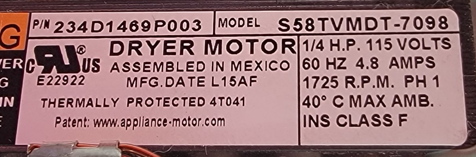 Genuine Dryer Hotpoint Drive Motor w/Blower Part#234D1469P003