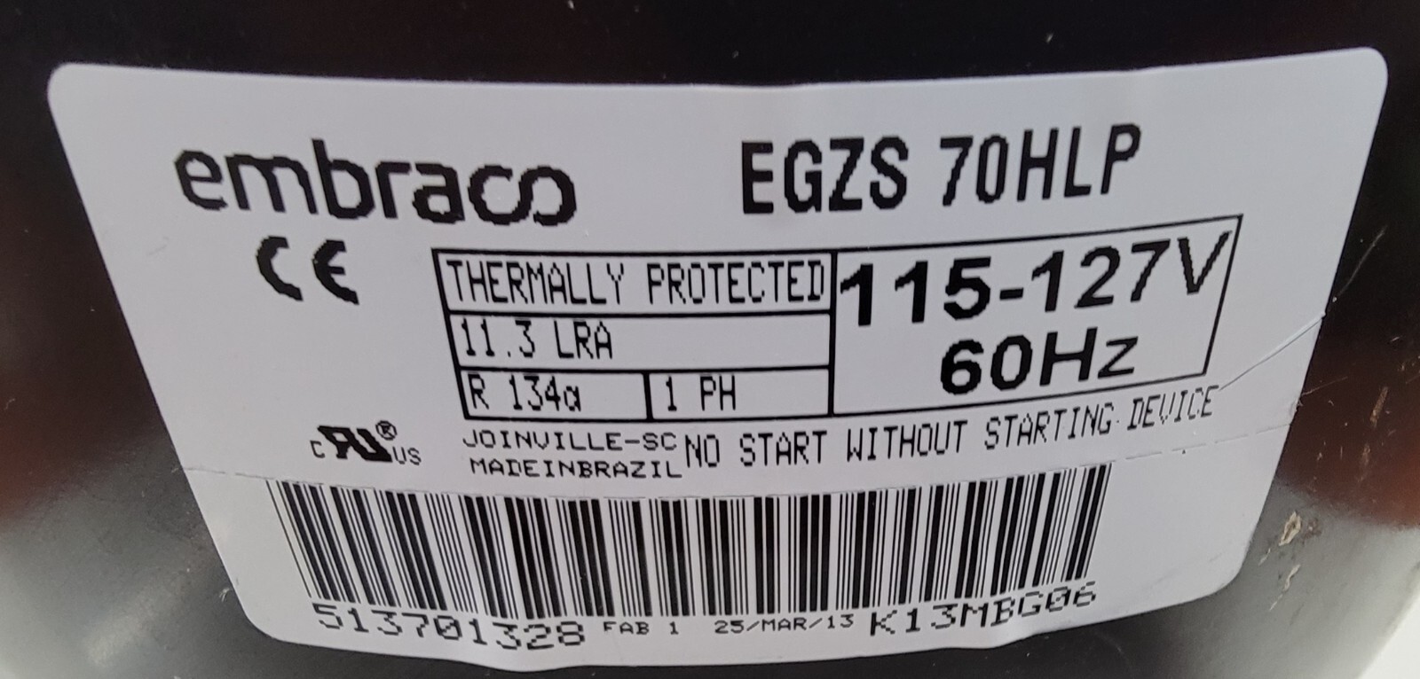 Genuine Refrigerator Samsung Compressor Part#513701328 EGZS 70HLP