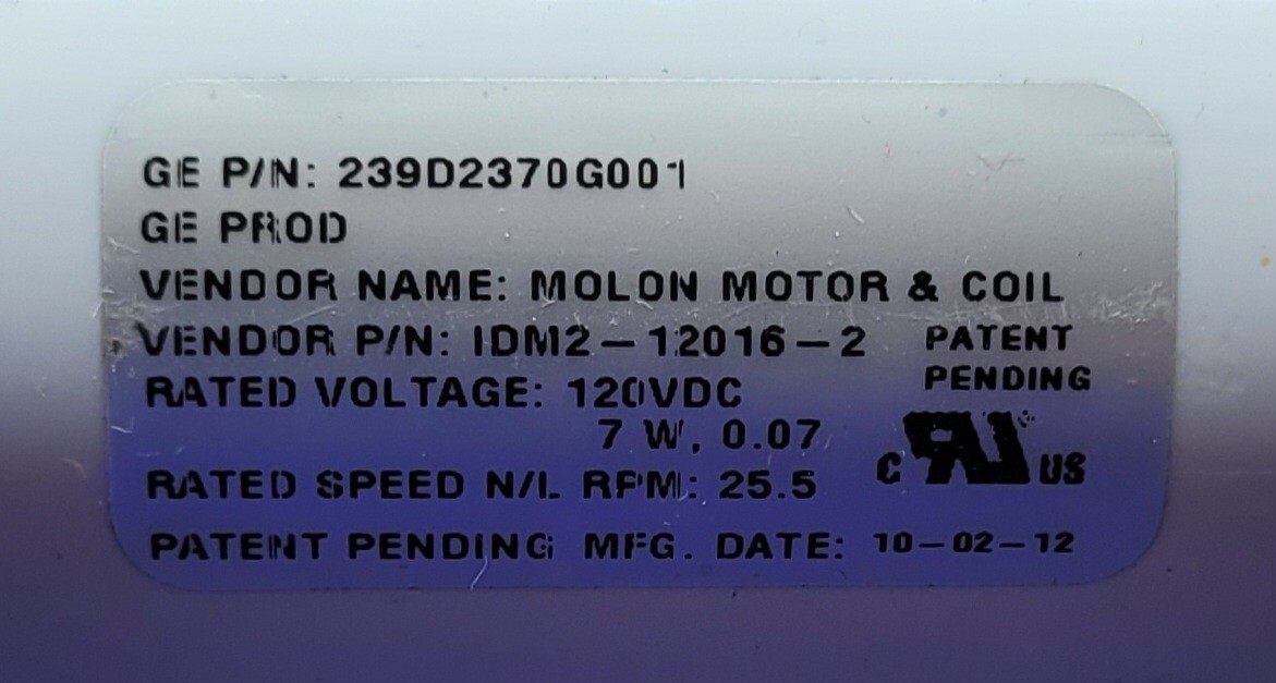 Genuine Refrigerator GE Auger Motor Part#239D2370G001