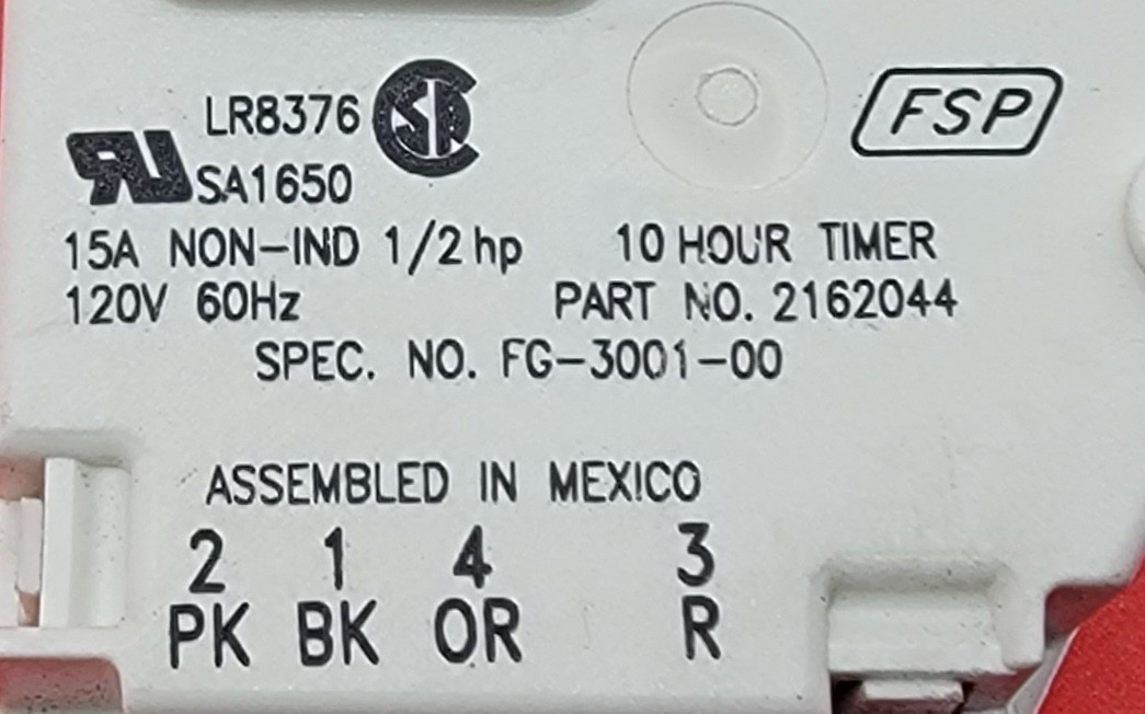 Genuine Refrigerator Kitchen Aid Defrost Timer Part#2162044