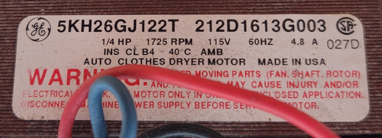 Genuine Dryer GE Motor Part#212D1613G003
