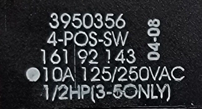 Genuine Washer Whirlpool Selector Switch Part#3950356
