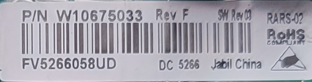 Genuine Refrigerator Kitchen Aid Control Board Part#W10675033