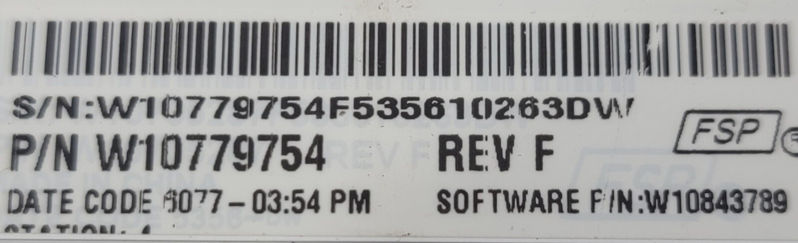 Genuine Washer Whirlpool Control Board Part#W10779754