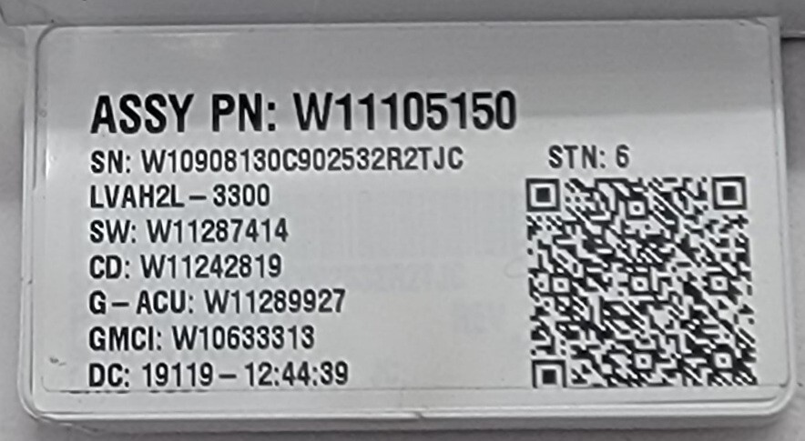 Genuine Washer Whirlpool Control Board Part#W11105150