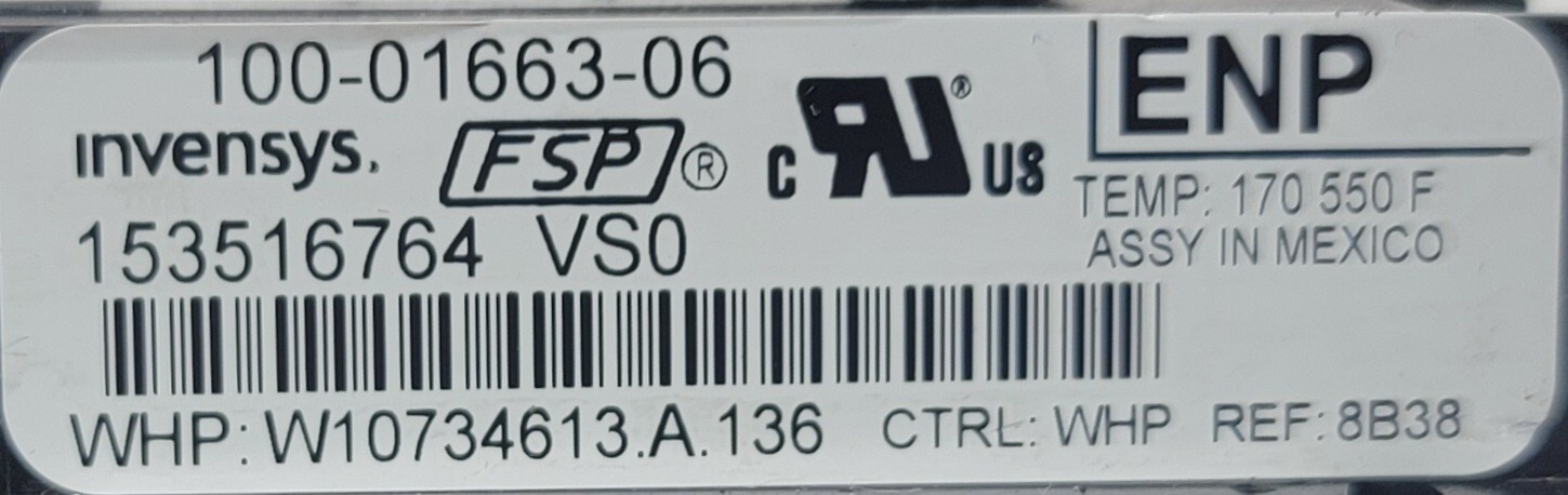 Genuine Stove Whirlpool Control Board Part#W10734613