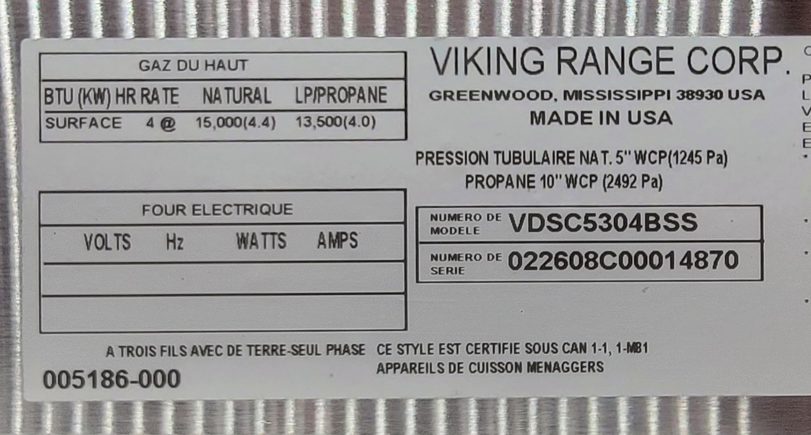 Genuine Oven Viking Control Panel Part#022608C00014870