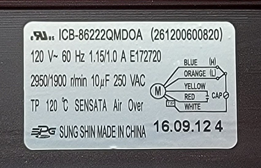Genuine Microwave Bertazzoni Blower Fan Motor Part#261200600820 ICB-86222QMDOA