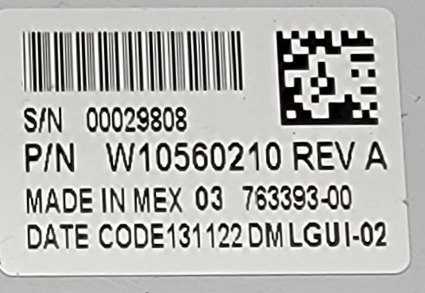 Genuine Washer Whirlpool Control Panel Part#W10277536