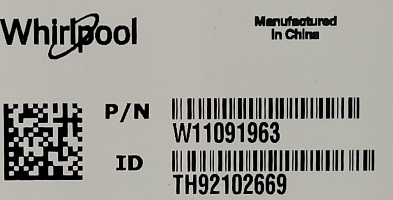 Genuine Washer Whirlpool Control Panel Part#W11091963 301B14A