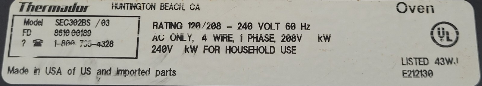 Genuine Oven Thermador Trim Panel Part#E212130