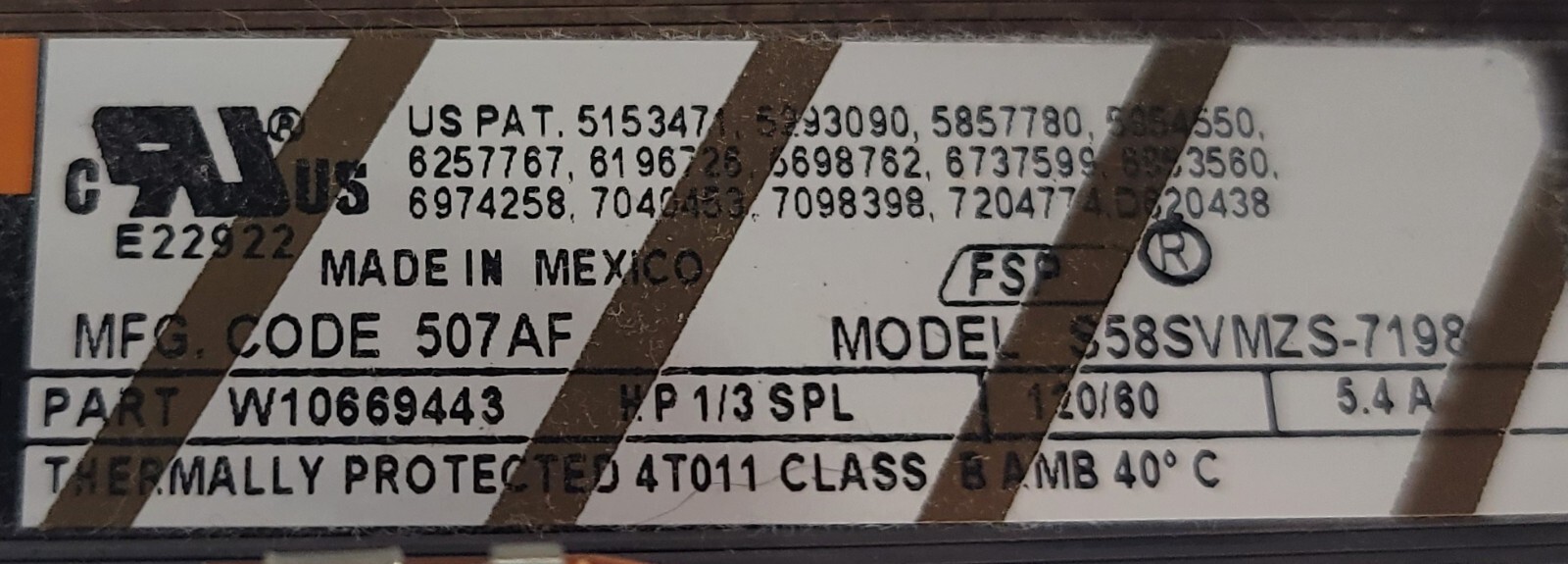Genuine Dryer Whirlpool Motor w/Blower Part#W10669443