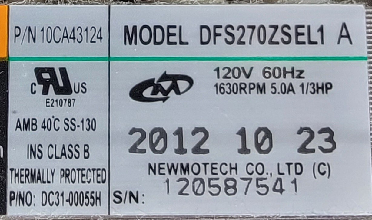 Genuine Dryer Samsung Motor w/Blower Part#10CA43124