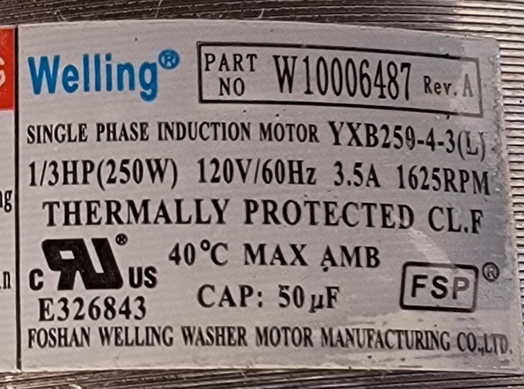 Genuine Washer Whirlpool Drive Motor Part#W10006487