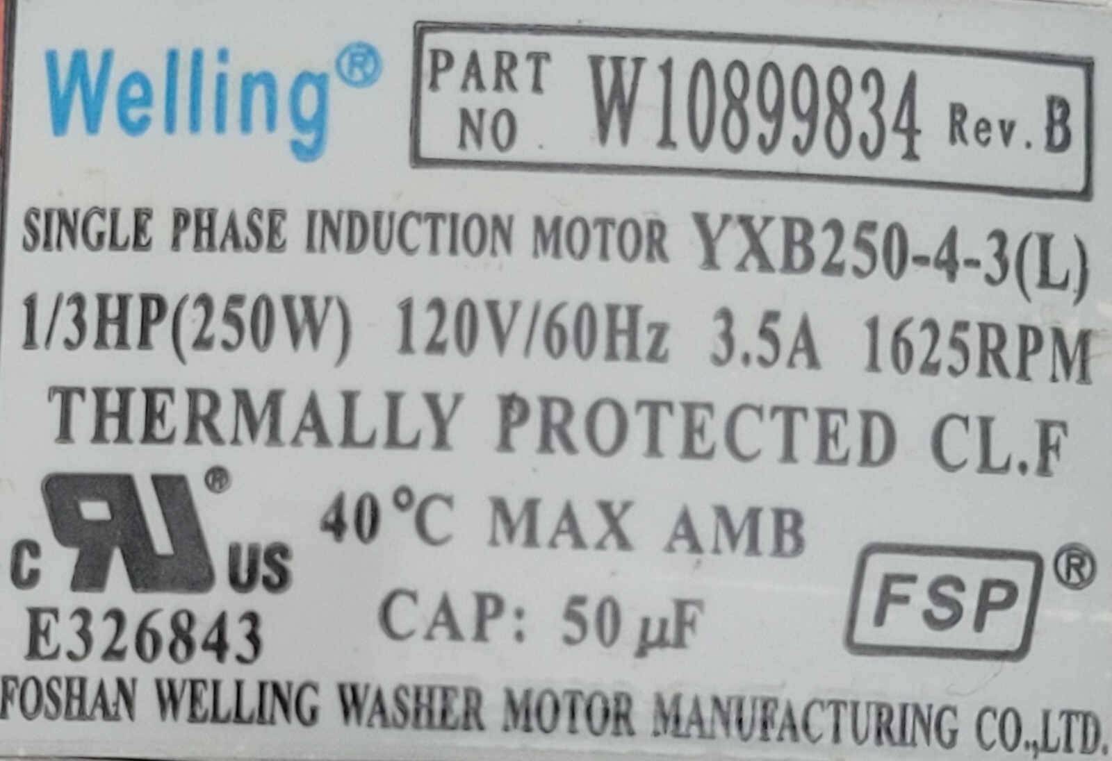 Genuine Washer Whirlpool Motor Part#W10899834