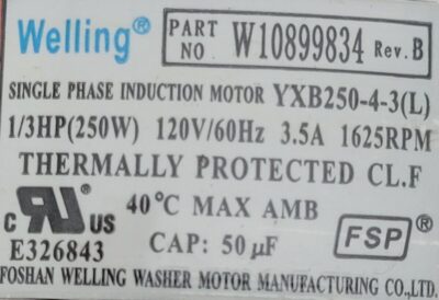 Genuine Washer Whirlpool Motor Part#W10899834 - Image 5