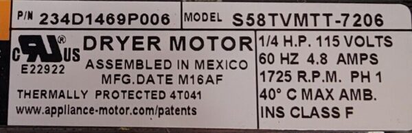 Genuine Dryer GE Motor w/Blower Part#234D1469P006 - Image 6