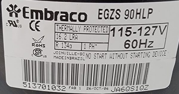 Genuine Refrigerator Kenmore Compressor Part#EGZS 90HLP - Image 5