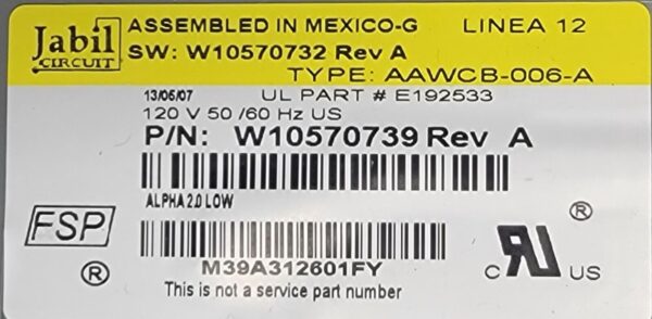 Genuine Washer Whirlpool Control Board Part#W10570739 - Image 5