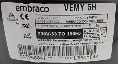 Genuine Refrigerator Electrolux Compressor Part#VEMY 5H - Image 4