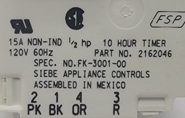 Genuine Refrigerator Kitchen Aid Defrost Timer Part#2162046 - Image 3