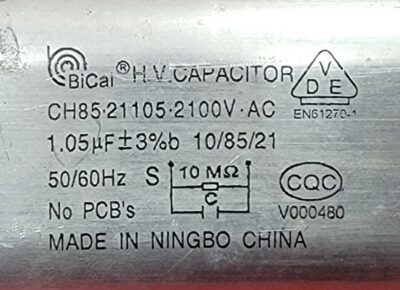 Genuine Microwave Kitchen Aid Capacitor Part#CH85.21105.2100V - Image 4