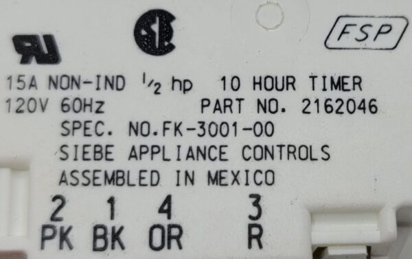 Genuine Refrigerator Kitchen Aid Defrost Timer Part#2162046 - Image 5