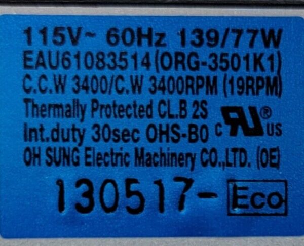 Genuine Refrigerator LG Auger Motor Part#EAU61083514 - Image 5