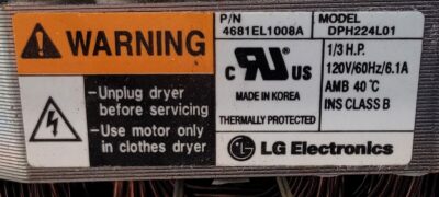 Genuine Dryer LG Motor w/Blower Part#4681EL1008A - Image 5