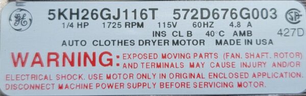 Genuine Dryer GE Motor Part#572D676G003 5KH26G116T - Image 5